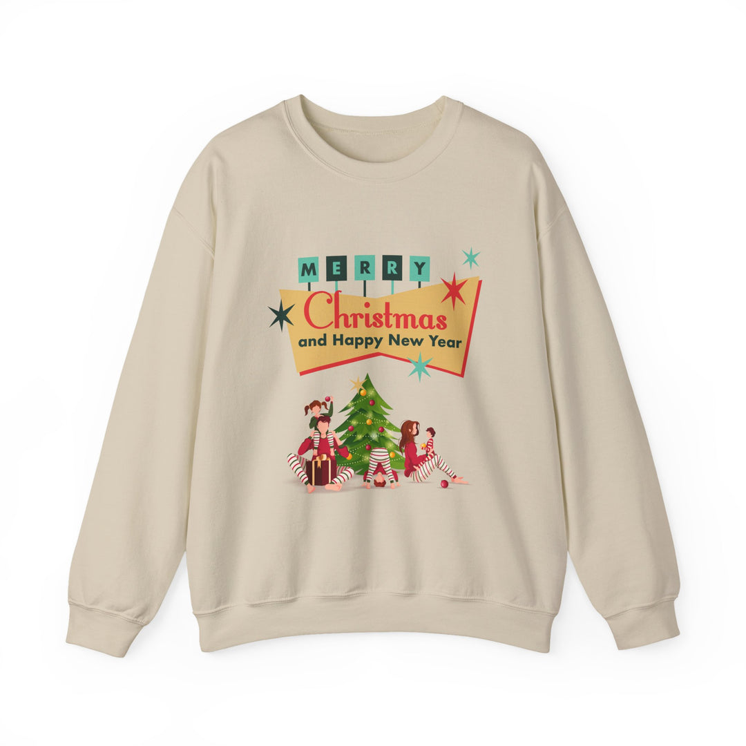 Christmas Crewneck Sweatshirt - "Merry Christmas and Happy New Year" Retro Holiday Design