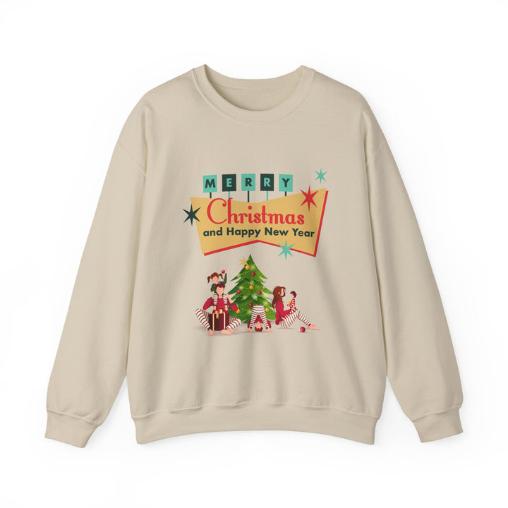 Christmas Crewneck Sweatshirt - "Merry Christmas and Happy New Year" Retro Holiday Design
