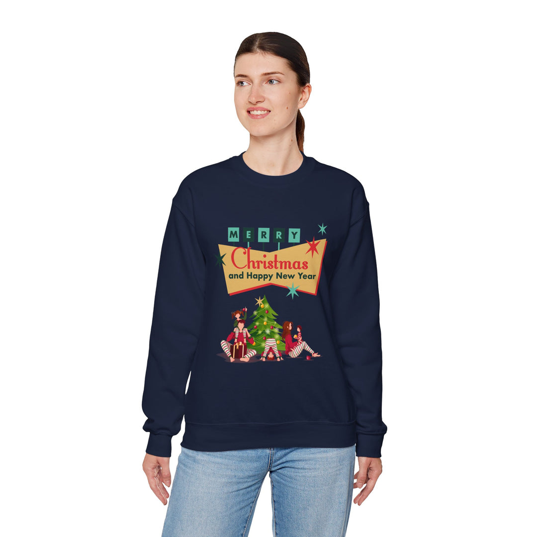 Christmas Crewneck Sweatshirt - "Merry Christmas and Happy New Year" Retro Holiday Design