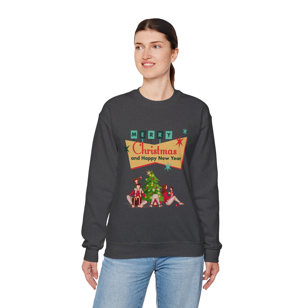 Christmas Crewneck Sweatshirt - "Merry Christmas and Happy New Year" Retro Holiday Design