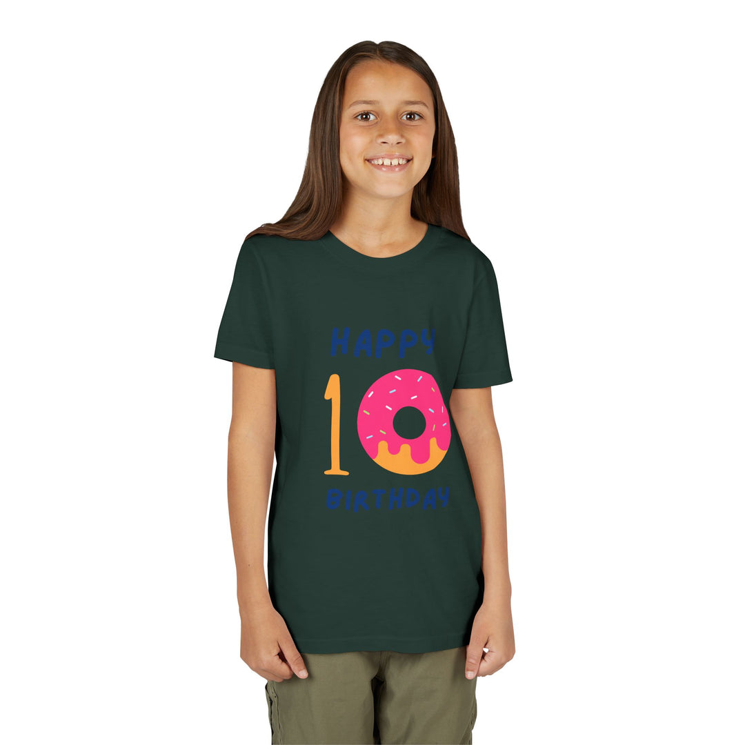 10th Birthday Youth Tee – Pink Donut "Happy 10 Birthday" Kids Shirt