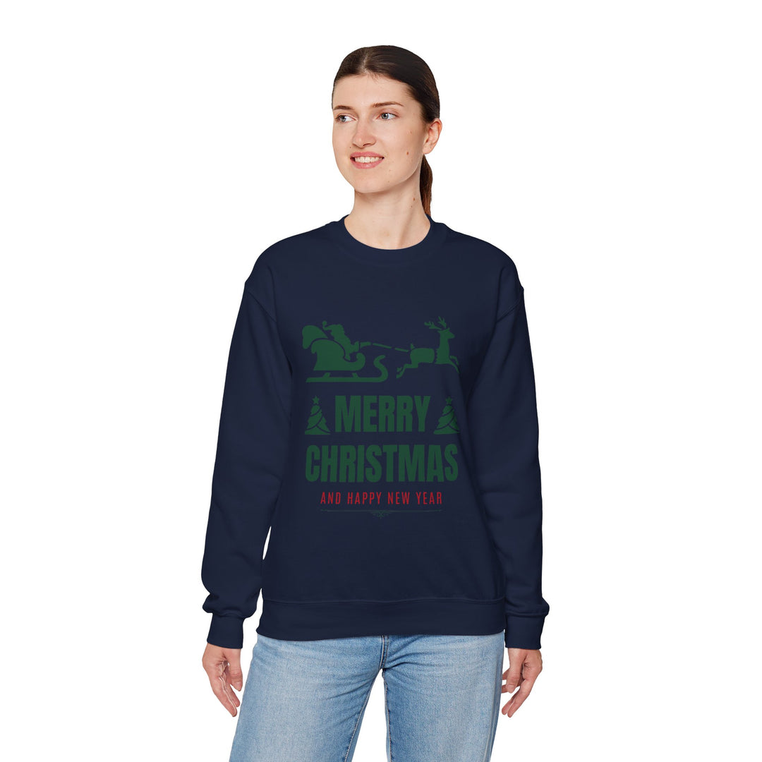 Christmas Sweatshirt - 'Merry Christmas and Happy New Year' Santa Sleigh Crewneck