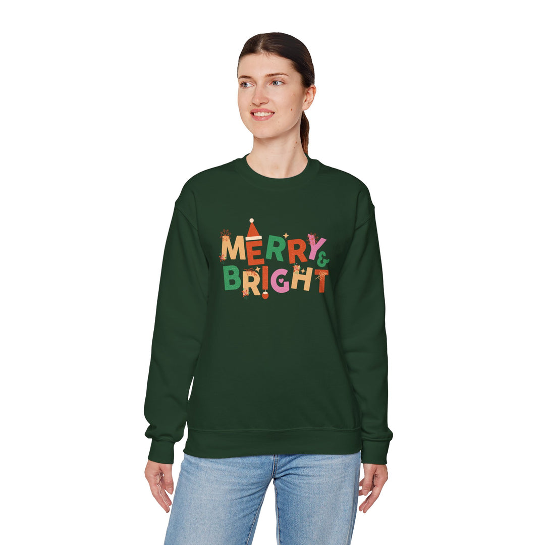 Merry & Bright Crewneck Sweatshirt — Colorful Holiday Christmas Sweater