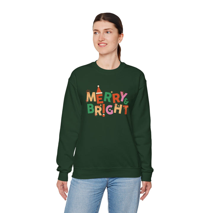 Merry & Bright Crewneck Sweatshirt — Colorful Holiday Christmas Sweater