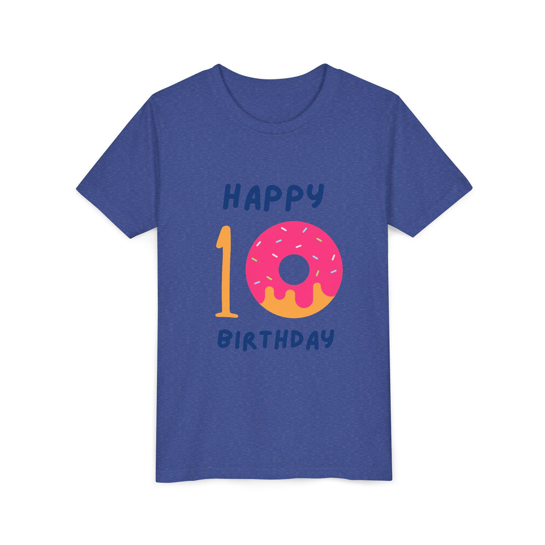 10th Birthday Youth Tee – Pink Donut "Happy 10 Birthday" Kids Shirt