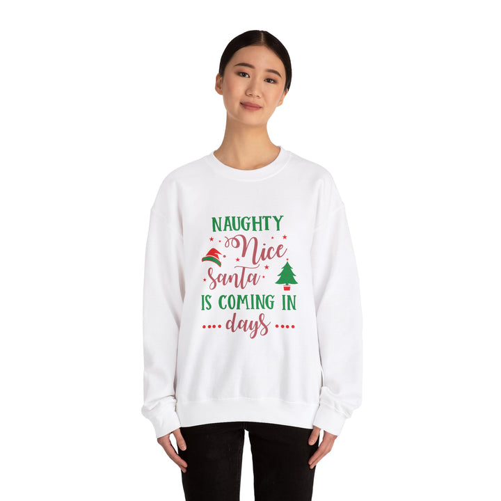 Naughty Nice Santa Is Coming Unisex Heavy Blend™ Crewneck Sweatshirt | Christmas Holiday Apparel