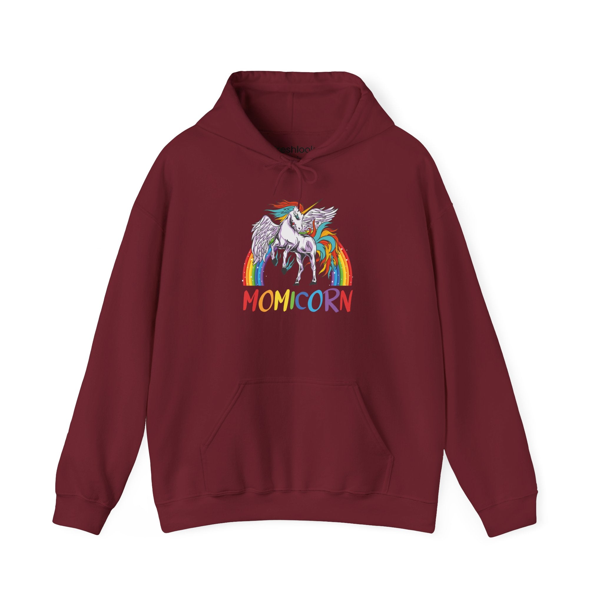 Mom's Hooded Sweatshirt - MOMICORN Hoodie - Colorful Unicorn Design for Fun and Comfort