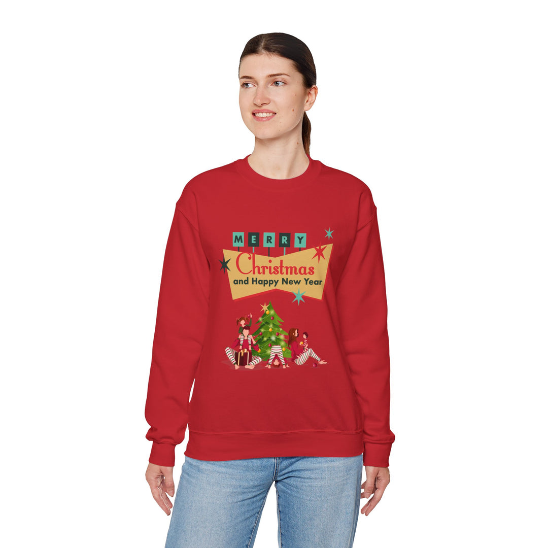 Christmas Crewneck Sweatshirt - "Merry Christmas and Happy New Year" Retro Holiday Design