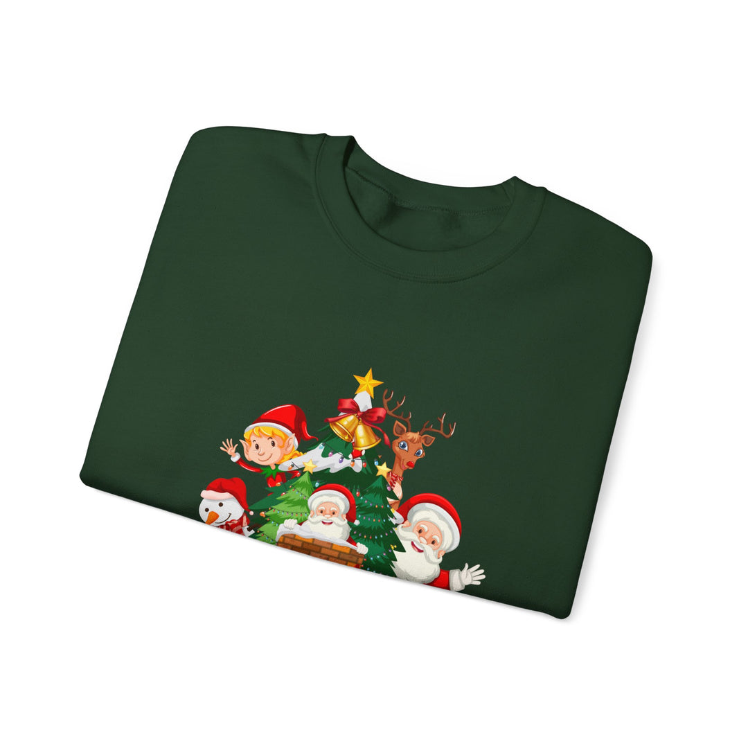 Christmas Crewneck Sweatshirt – Cute Santa & Elves "Merry Christmas" Holiday Pullover