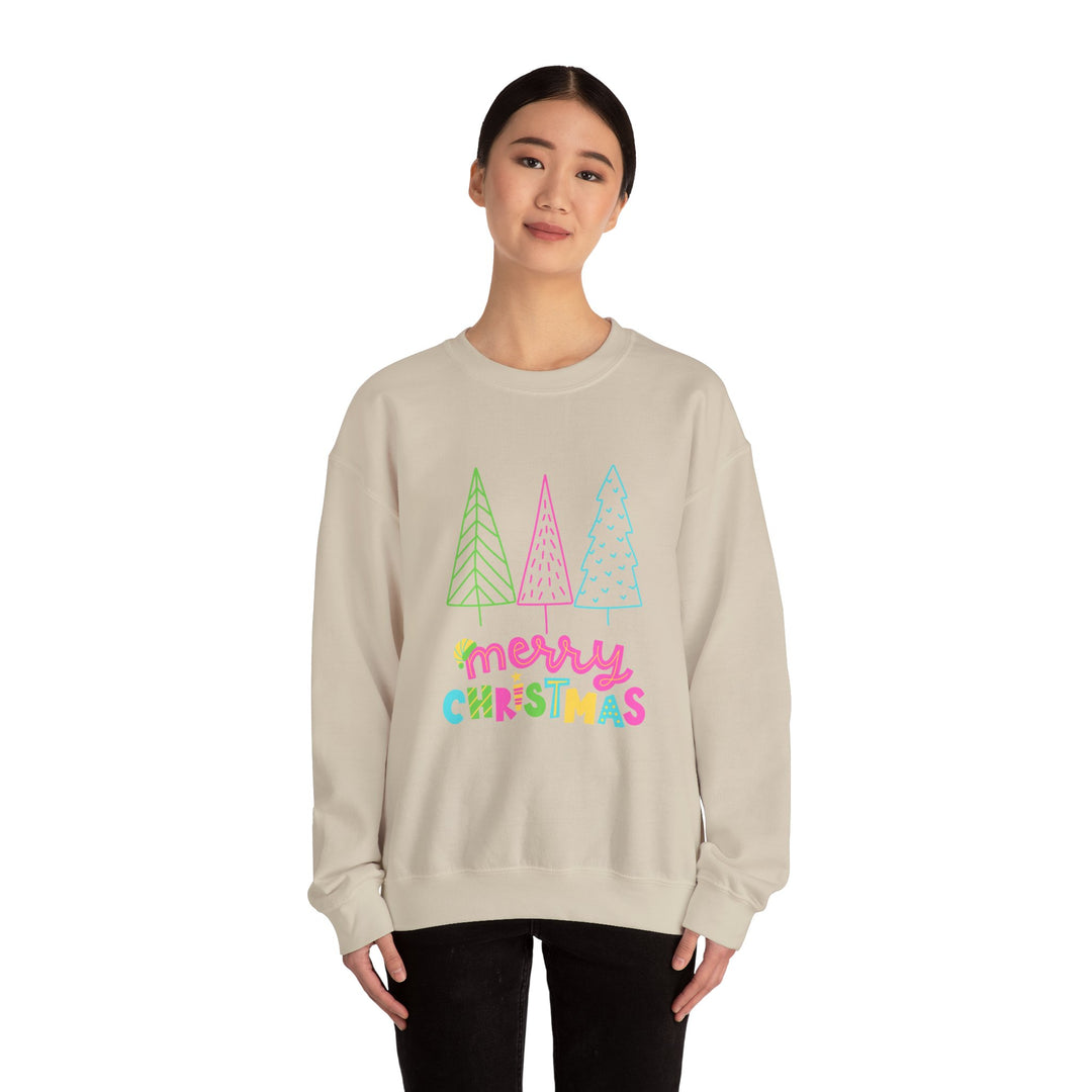 Christmas Crewneck Sweatshirt — Pastel 'Merry Christmas' Trees