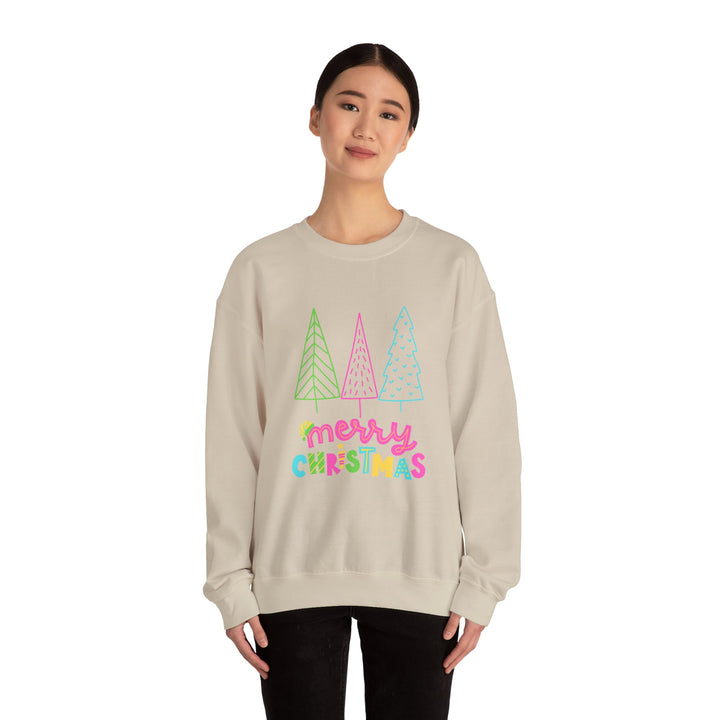 Christmas Crewneck Sweatshirt — Pastel 'Merry Christmas' Trees