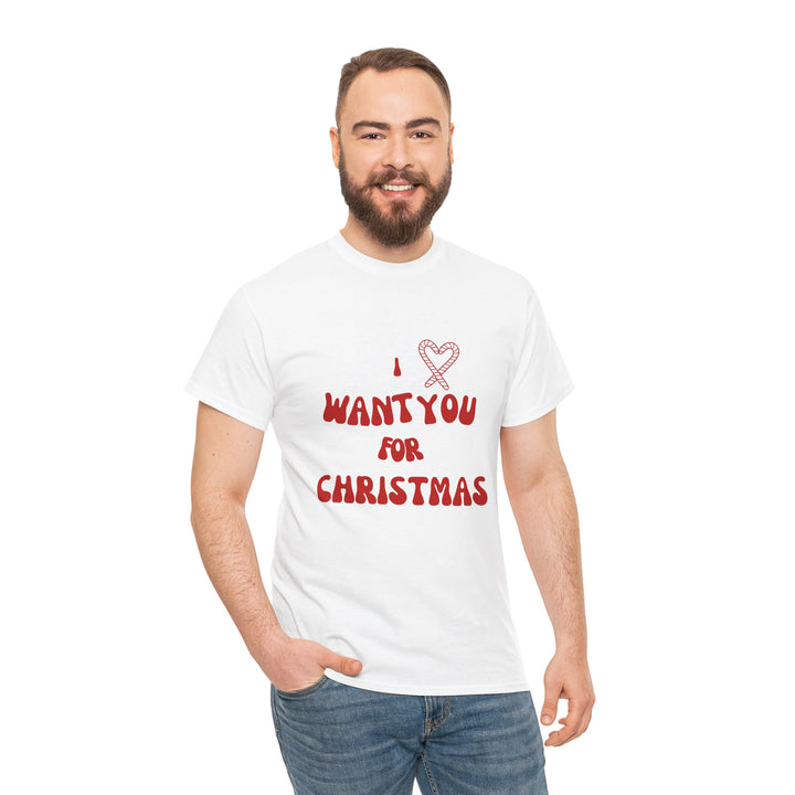 Unisex Heavy Cotton Tee - "I ❤️ Want You for Christmas", Unisex T-shirt