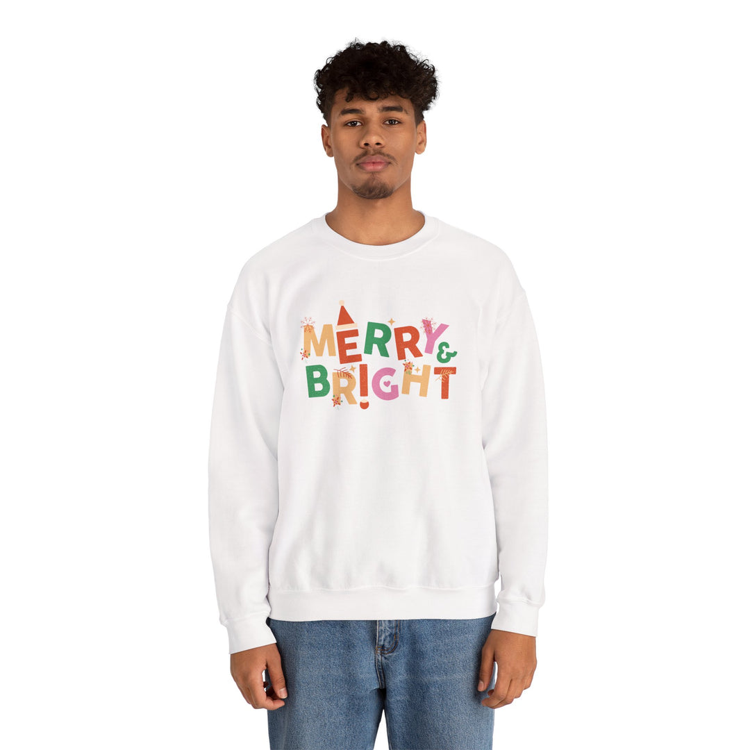 Merry & Bright Crewneck Sweatshirt — Colorful Holiday Christmas Sweater