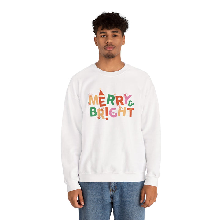 Merry & Bright Crewneck Sweatshirt — Colorful Holiday Christmas Sweater