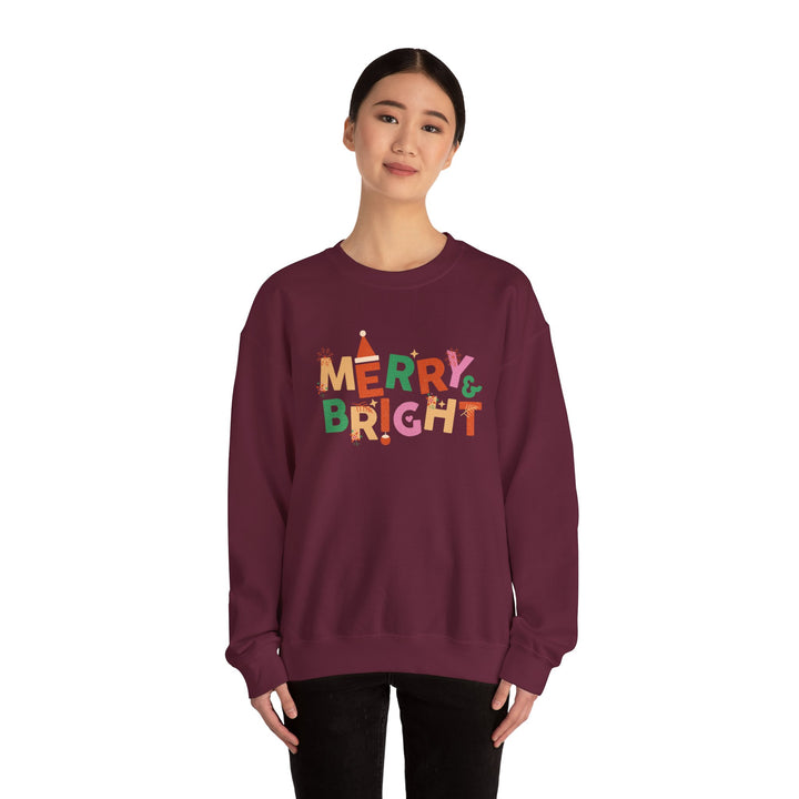 Merry & Bright Crewneck Sweatshirt — Colorful Holiday Christmas Sweater