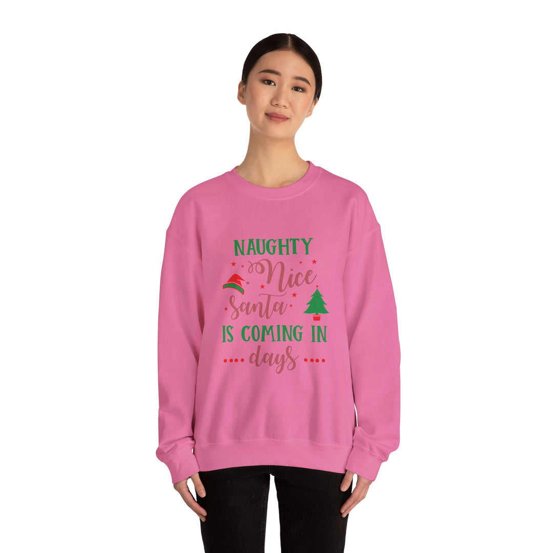 Naughty Nice Santa Is Coming Unisex Heavy Blend™ Crewneck Sweatshirt | Christmas Holiday Apparel