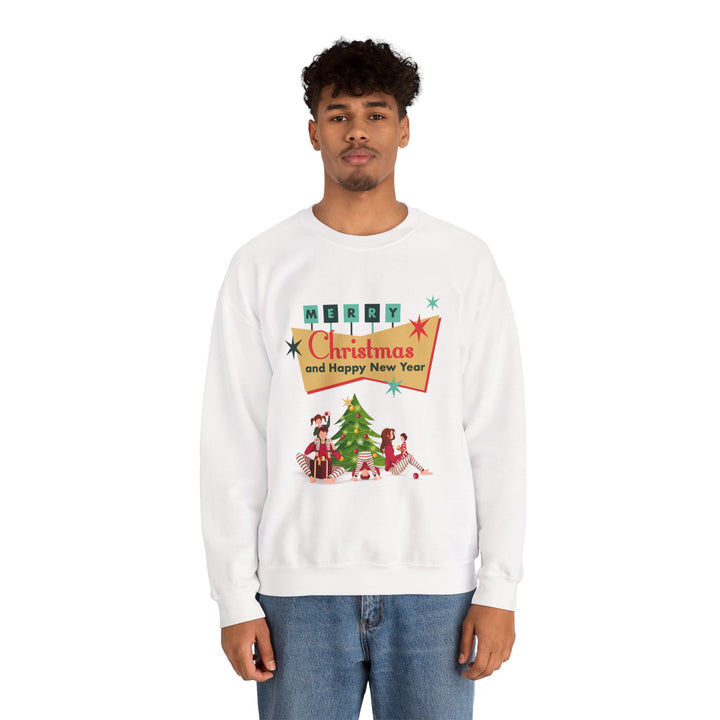 Christmas Crewneck Sweatshirt - "Merry Christmas and Happy New Year" Retro Holiday Design