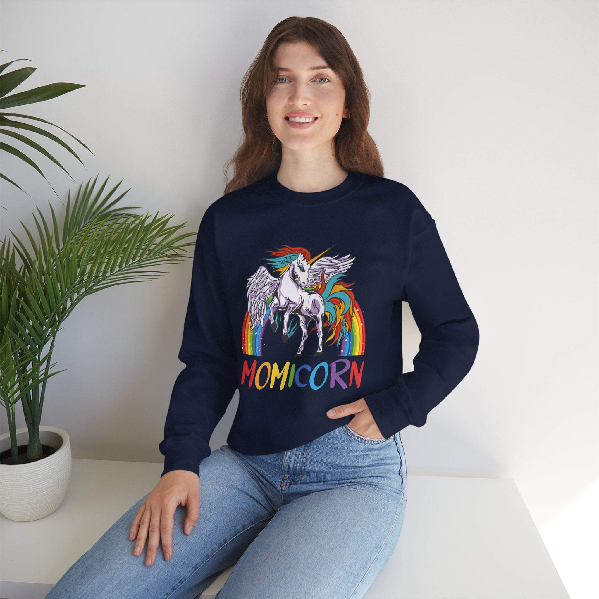 Mom Sweatshirt - Colorful MOMICORN Design