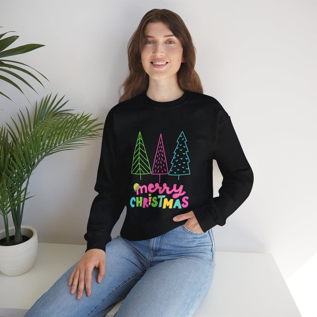 Christmas Crewneck Sweatshirt — Pastel 'Merry Christmas' Trees