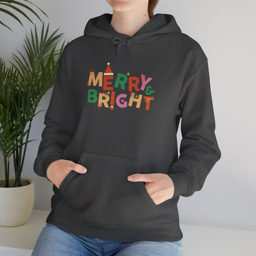 Merry & Bright Holiday Hoodie — Colorful Christmas Graphic Sweatshirt