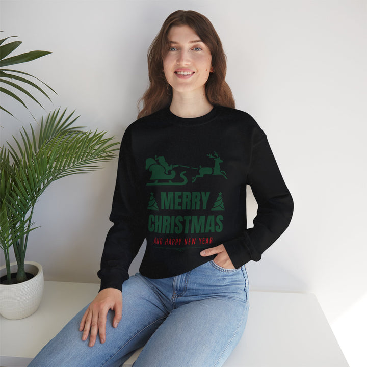 Christmas Sweatshirt - 'Merry Christmas and Happy New Year' Santa Sleigh Crewneck