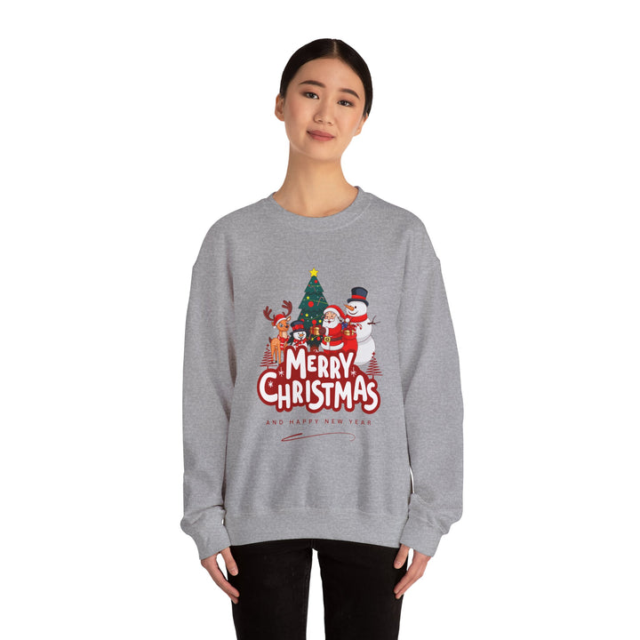 Christmas Crewneck Sweatshirt — 'Merry Christmas' Festive Holiday Sweatshirt with Santa, Reindeer & Snowman