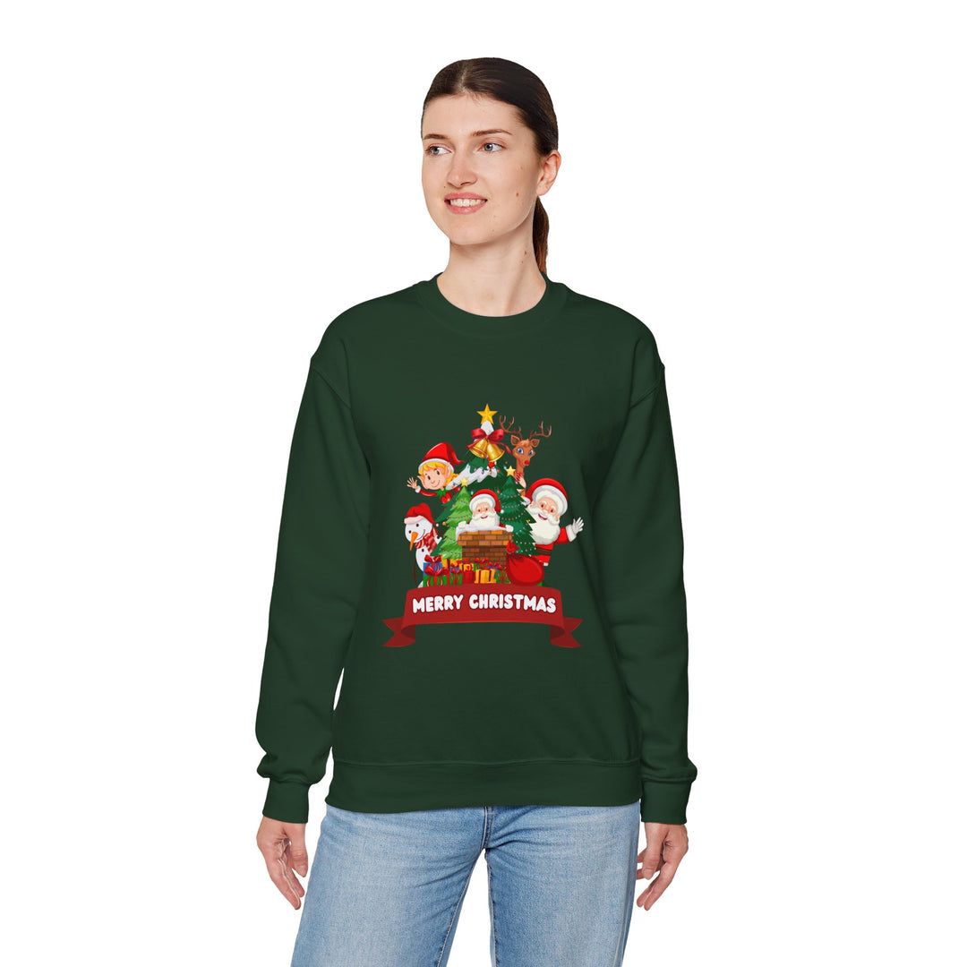 Christmas Crewneck Sweatshirt – Cute Santa & Elves "Merry Christmas" Holiday Pullover