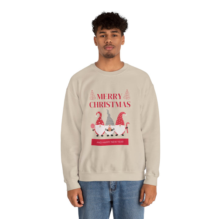 Christmas Gnome Crewneck Sweatshirt - "Merry Christmas and Happy New Year" Holiday Sweatshirt