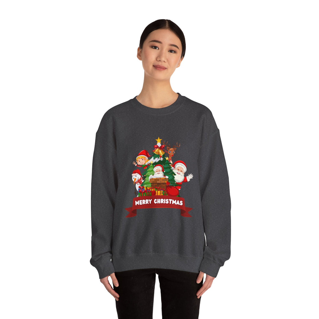 Christmas Crewneck Sweatshirt – Cute Santa & Elves "Merry Christmas" Holiday Pullover