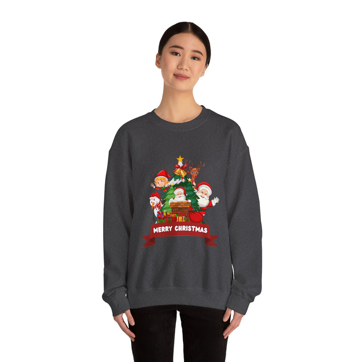 Christmas Crewneck Sweatshirt – Cute Santa & Elves "Merry Christmas" Holiday Pullover