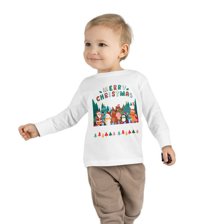Merry Christmas Toddler Long Sleeve Tee — Cute Holiday Animal Friends