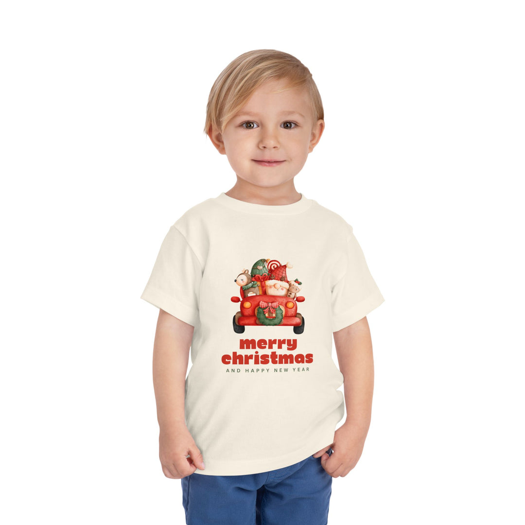 Toddler Tee — Cute Santa in Car “Merry Christmas and Happy New Year” Holiday Tee