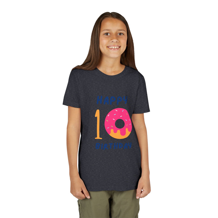 10th Birthday Youth Tee – Pink Donut "Happy 10 Birthday" Kids Shirt