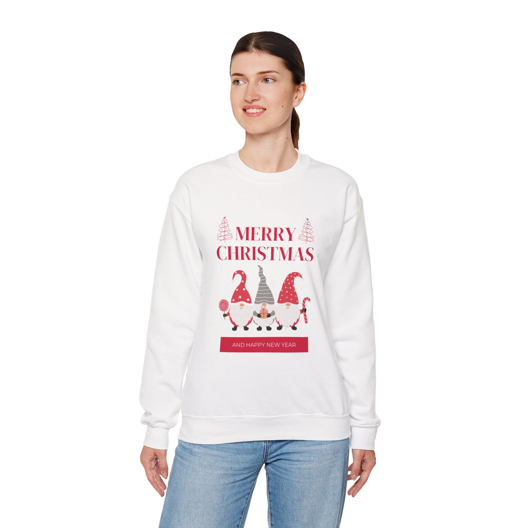 Christmas Gnome Crewneck Sweatshirt - "Merry Christmas and Happy New Year" Holiday Sweatshirt