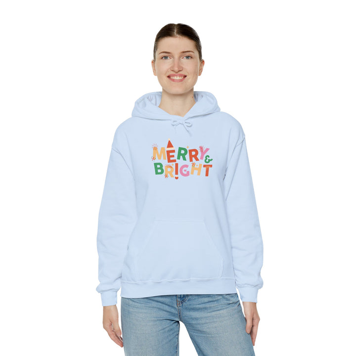 Merry & Bright Holiday Hoodie — Colorful Christmas Graphic Sweatshirt