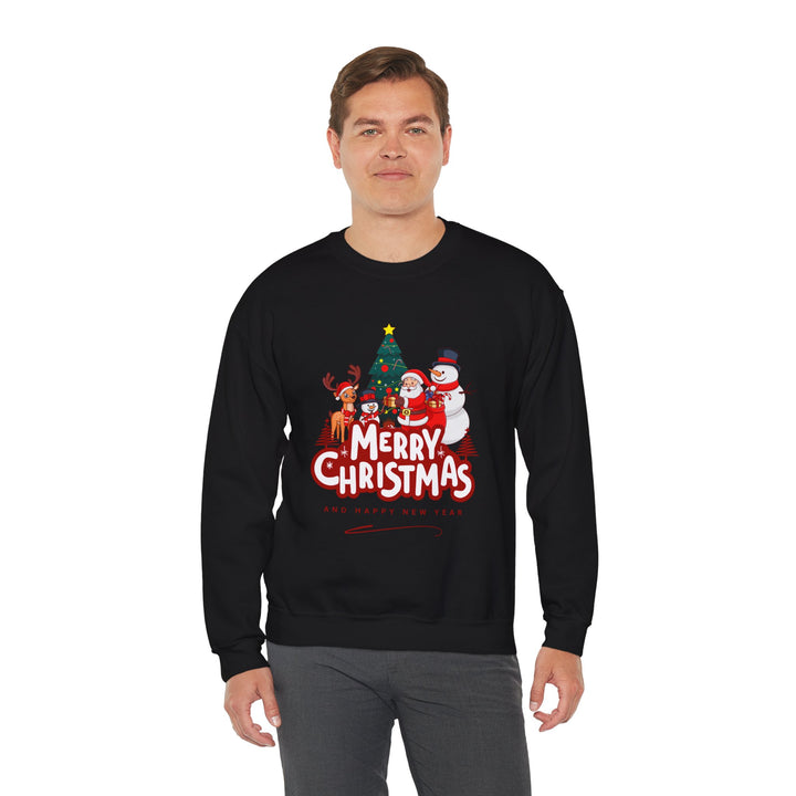 Christmas Crewneck Sweatshirt — 'Merry Christmas' Festive Holiday Sweatshirt with Santa, Reindeer & Snowman
