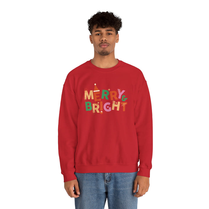 Merry & Bright Crewneck Sweatshirt — Colorful Holiday Christmas Sweater