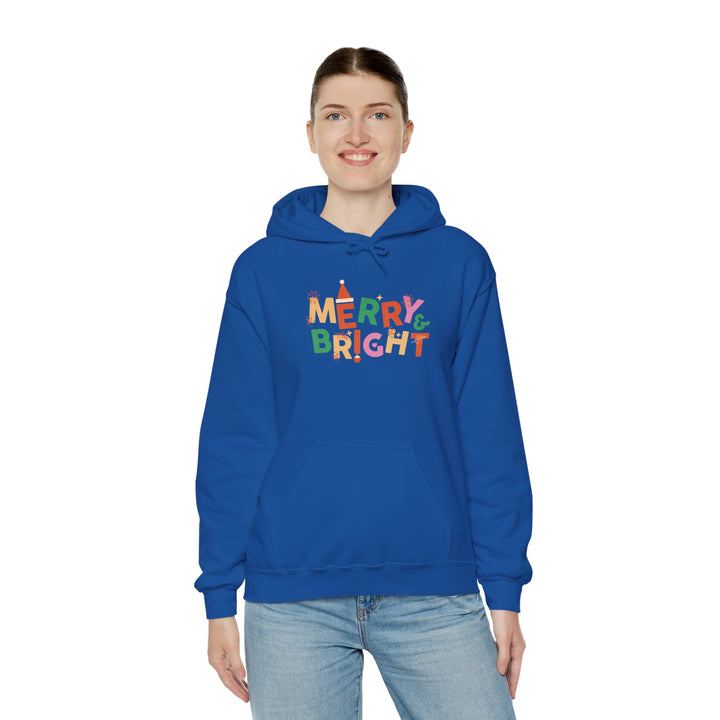 Merry & Bright Holiday Hoodie — Colorful Christmas Graphic Sweatshirt
