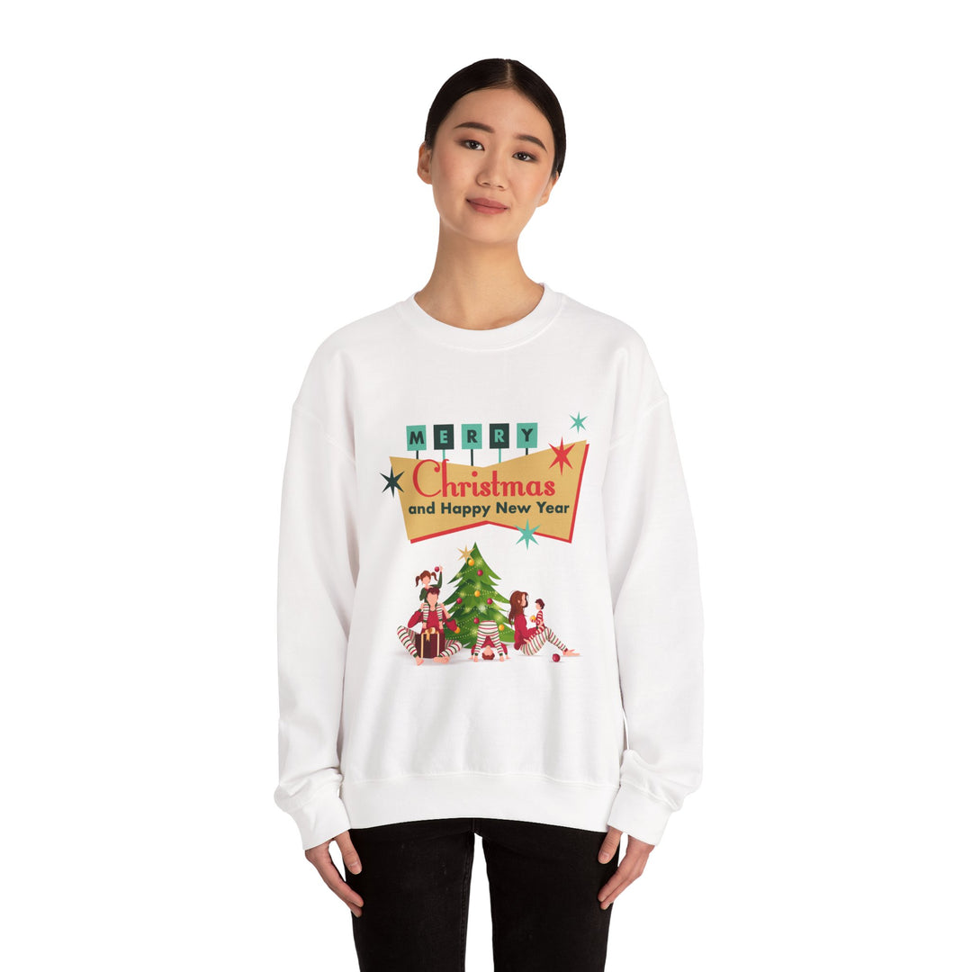 Christmas Crewneck Sweatshirt - "Merry Christmas and Happy New Year" Retro Holiday Design