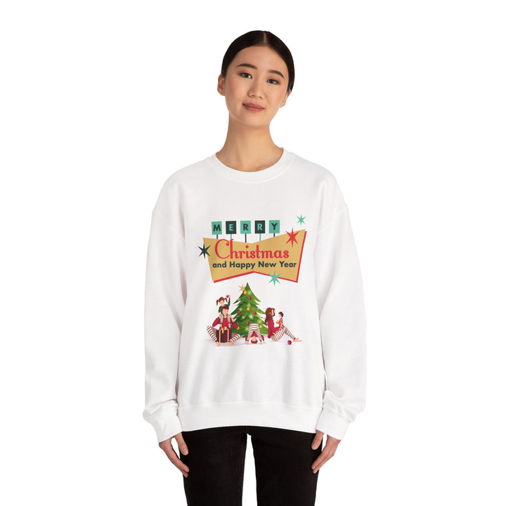 Christmas Crewneck Sweatshirt - "Merry Christmas and Happy New Year" Retro Holiday Design