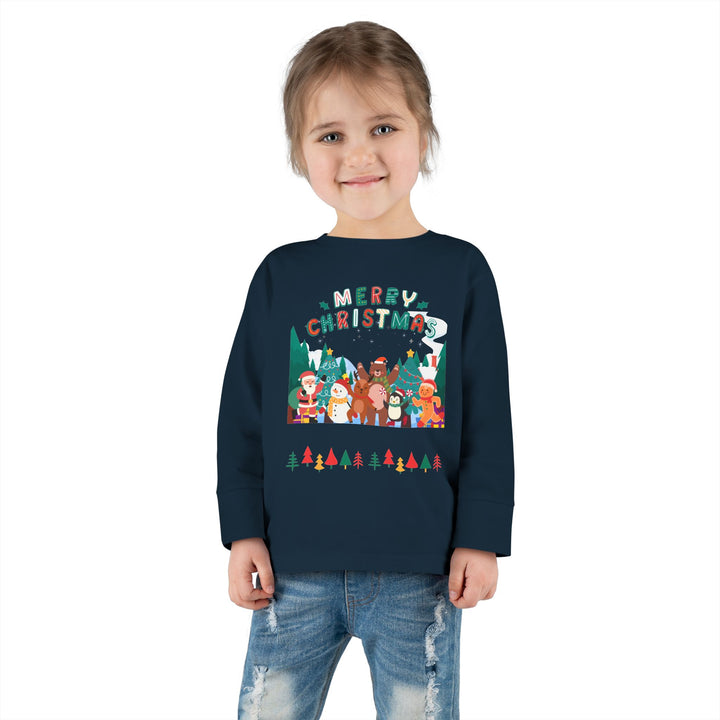 Merry Christmas Toddler Long Sleeve Tee — Cute Holiday Animal Friends