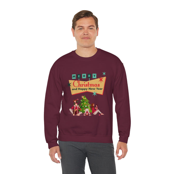 Christmas Crewneck Sweatshirt - "Merry Christmas and Happy New Year" Retro Holiday Design