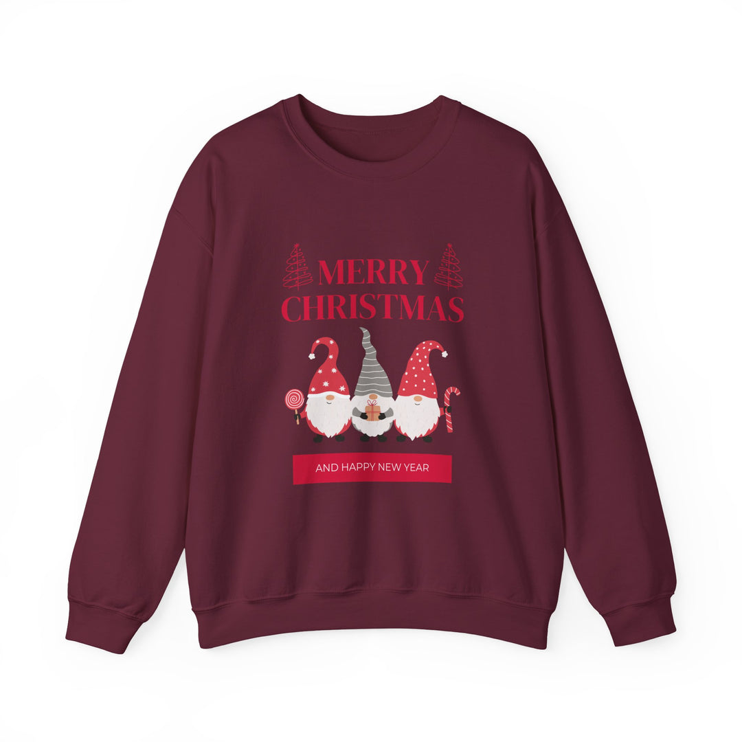 Christmas Gnome Crewneck Sweatshirt - "Merry Christmas and Happy New Year" Holiday Sweatshirt