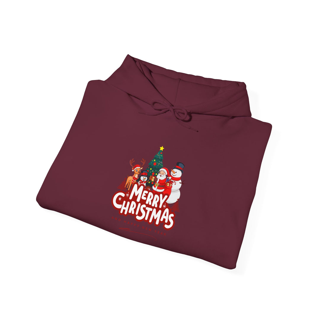 Christmas Crew Hoodie - 'Merry Christmas' Santa & Snowman Holiday Sweatshirt