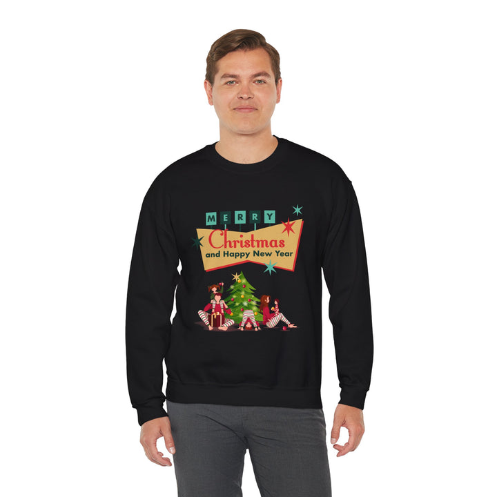 Christmas Crewneck Sweatshirt - "Merry Christmas and Happy New Year" Retro Holiday Design