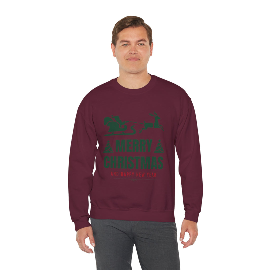 Christmas Sweatshirt - 'Merry Christmas and Happy New Year' Santa Sleigh Crewneck