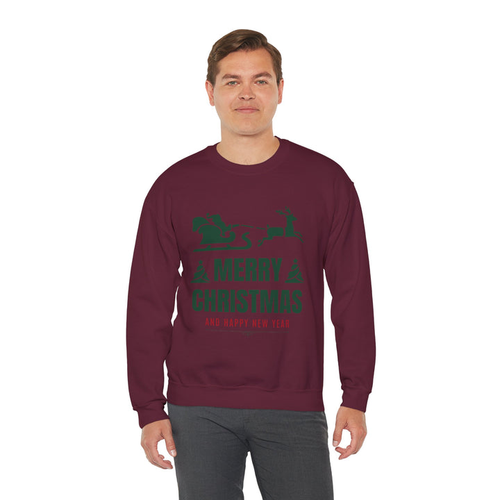 Christmas Sweatshirt - 'Merry Christmas and Happy New Year' Santa Sleigh Crewneck