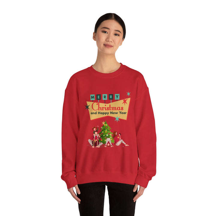 Christmas Crewneck Sweatshirt - "Merry Christmas and Happy New Year" Retro Holiday Design