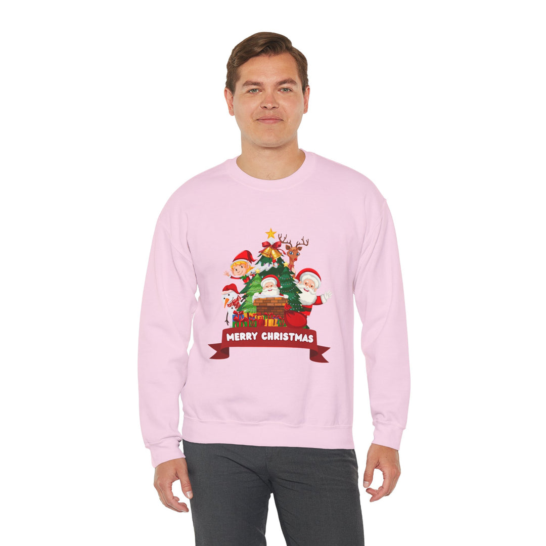 Christmas Crewneck Sweatshirt – Cute Santa & Elves "Merry Christmas" Holiday Pullover