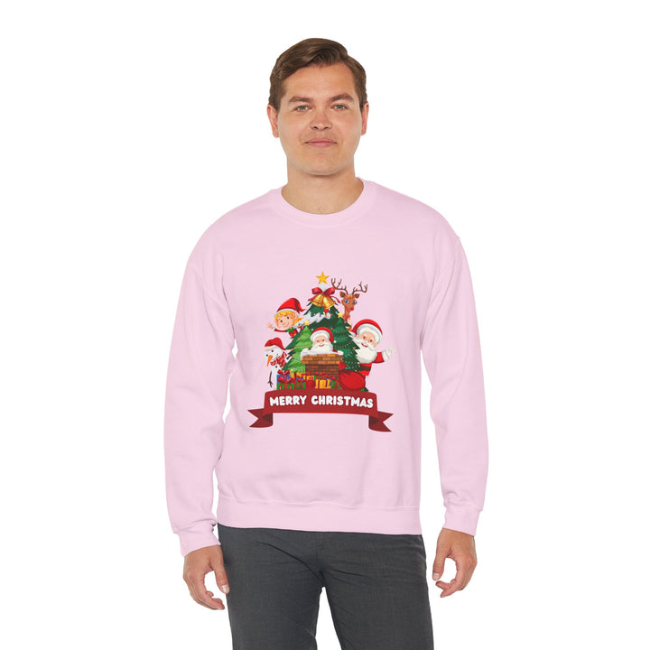 Christmas Crewneck Sweatshirt – Cute Santa & Elves "Merry Christmas" Holiday Pullover